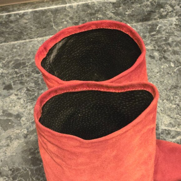 Red Slouchy Foldover Italian Suede Boots Size 8 - Picture 8 of 8